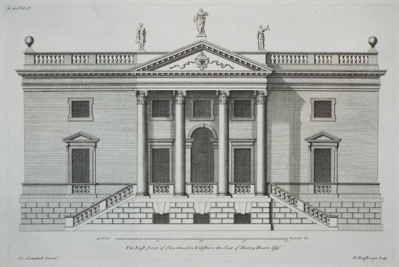 Print - The East front of Stourhead in Wiltshire the Seat of Henry Hoare Esqr. - Hulsbergh